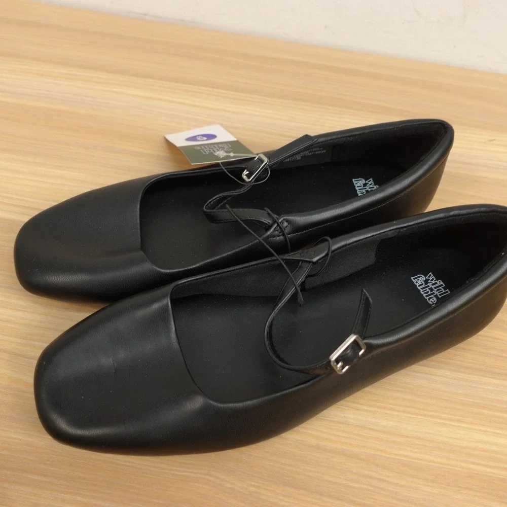 Mary Jane Ballet Flats Womens 6 W Black Soft Goth Leather Academia WILD FABLE